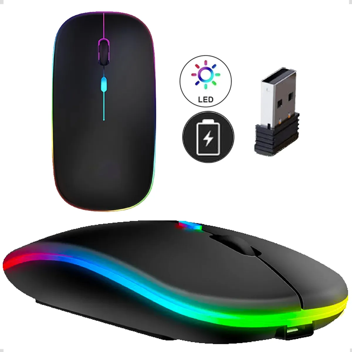 Mouse Sem Fio Dual Band RGB Recarregável MS-S350L 2.4GHz / Bluetooth