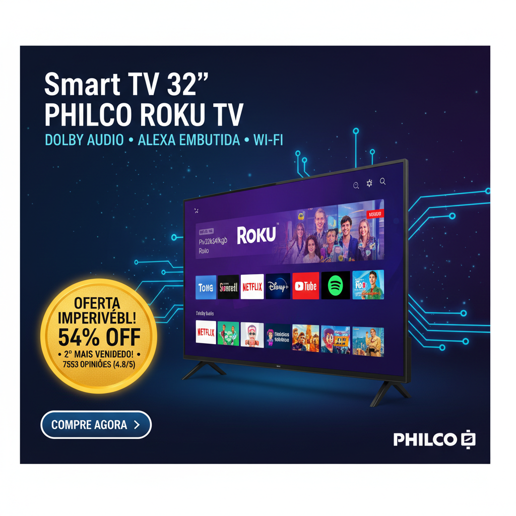 Smart TV 32" Philco Ptv32k34rkgb Roku TV LED - Dolby Audio, Wi-Fi e Alexa Embutida
