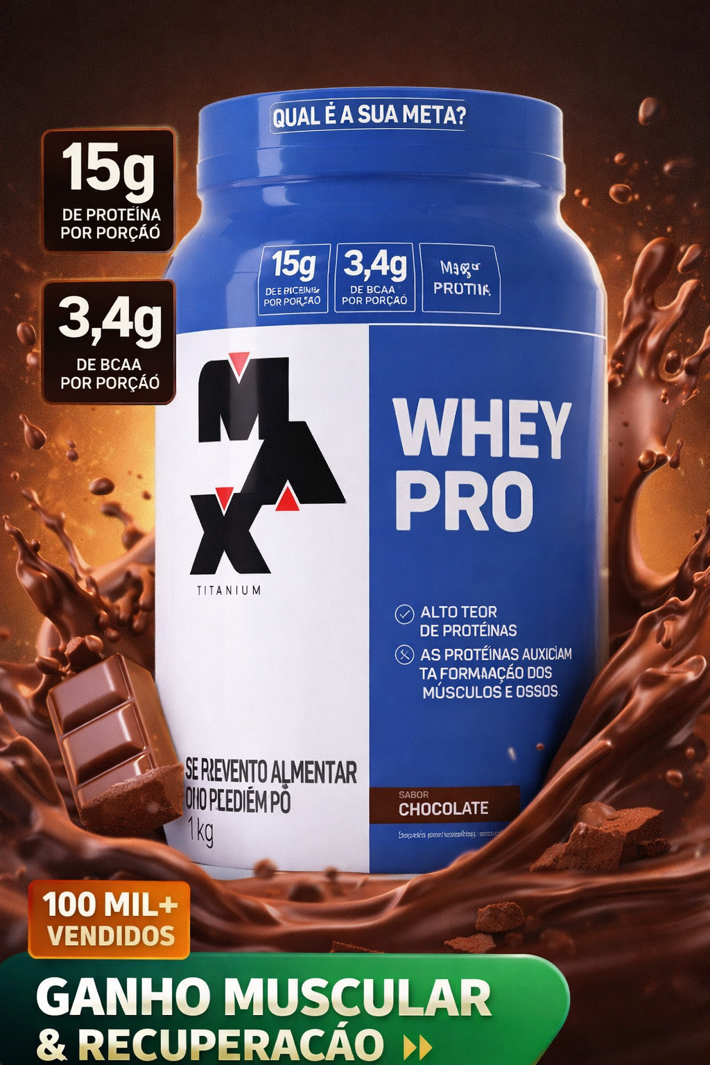 Whey Pro Max Titanium Concentrado - 1kg (Chocolate)