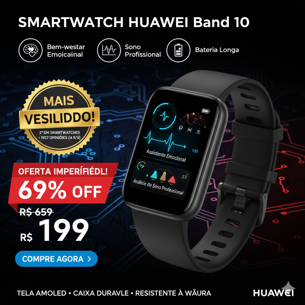 Smartwatch HUAWEI Band 10 – AMOLED, Assistente Emocional e Análise de Sono Profissional