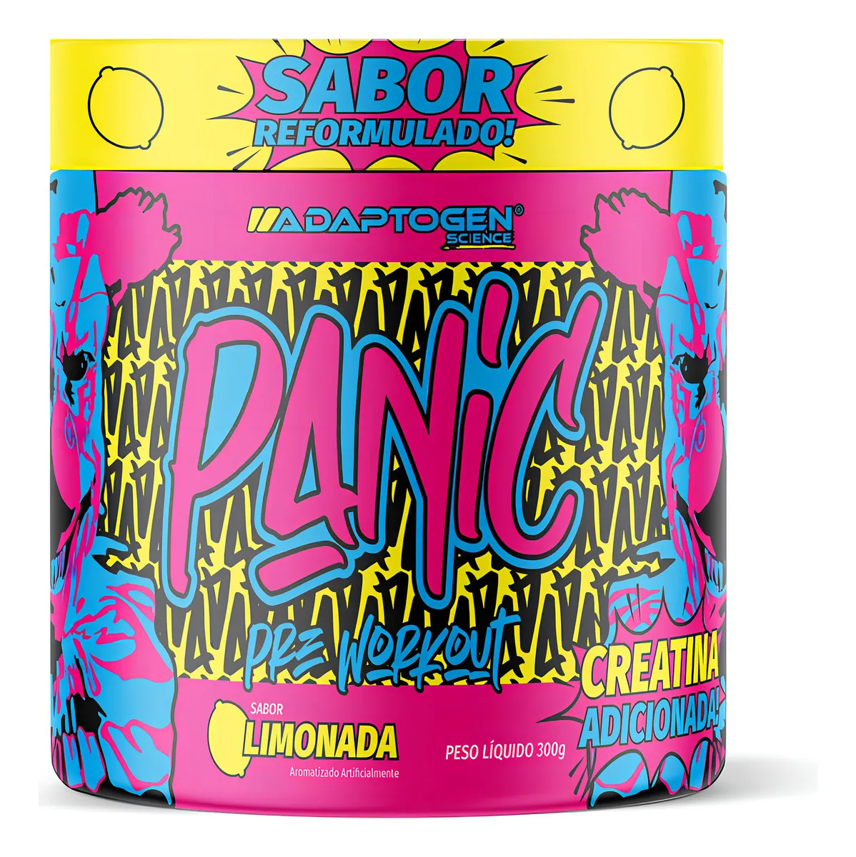 Pré Treino Adaptogen Science Panic 300g Com Creatina Sabor Limonada